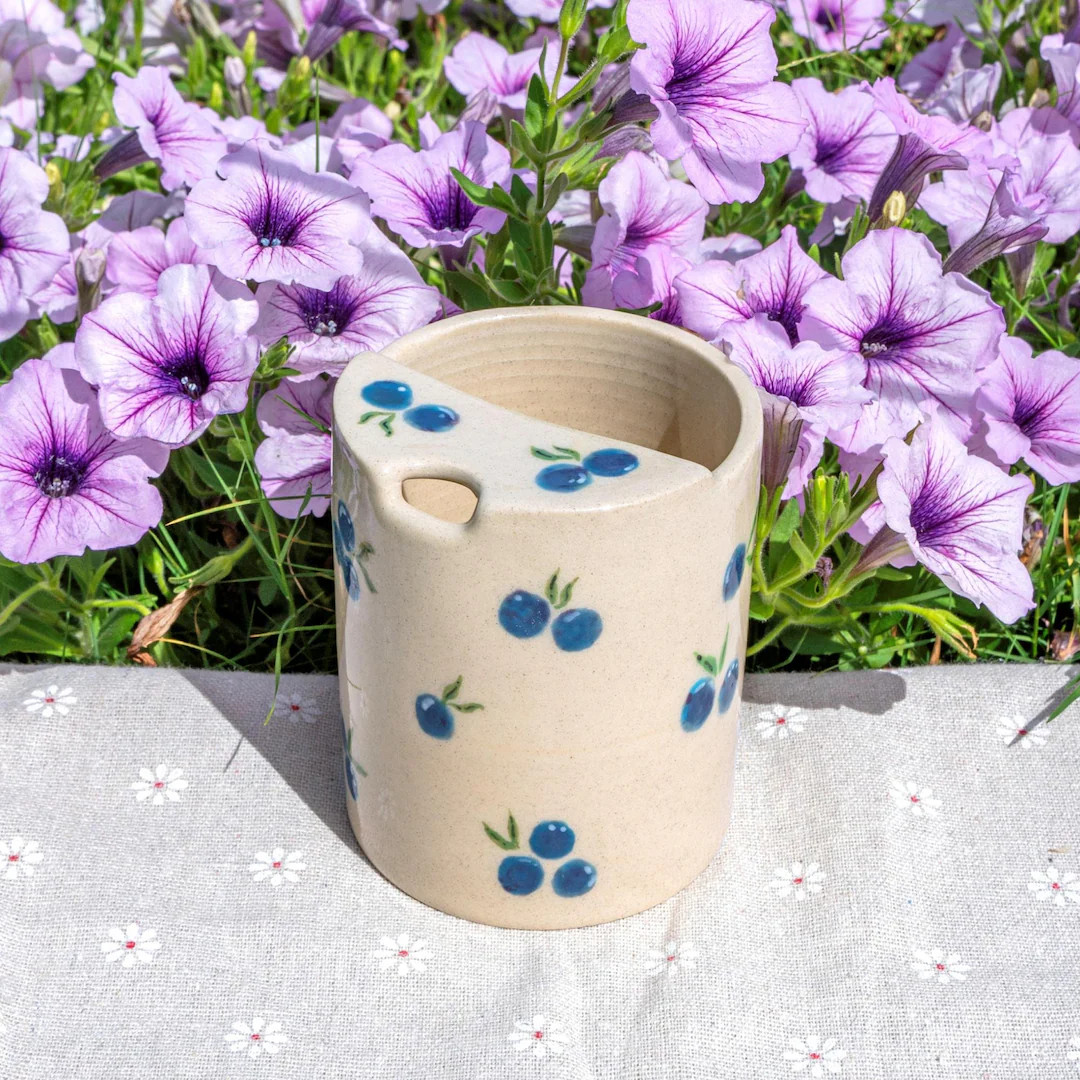 Blueberries Travel Mug, Handmade Pottery Mug, to Go Ceramic Tumbler, Hand-painted Sip Mug,fruit C... | Etsy (US)