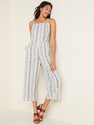 Linen-Blend Geometric-Stripe Cami Jumpsuit for Women | Old Navy (US)