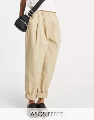 ASOS DESIGN Petite ovoid pleat front peg trouser in sandstone | ASOS (Global)