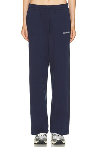 Sporty & Rich Serif Logo Wide Sweatpant in Navy | FWRD 
