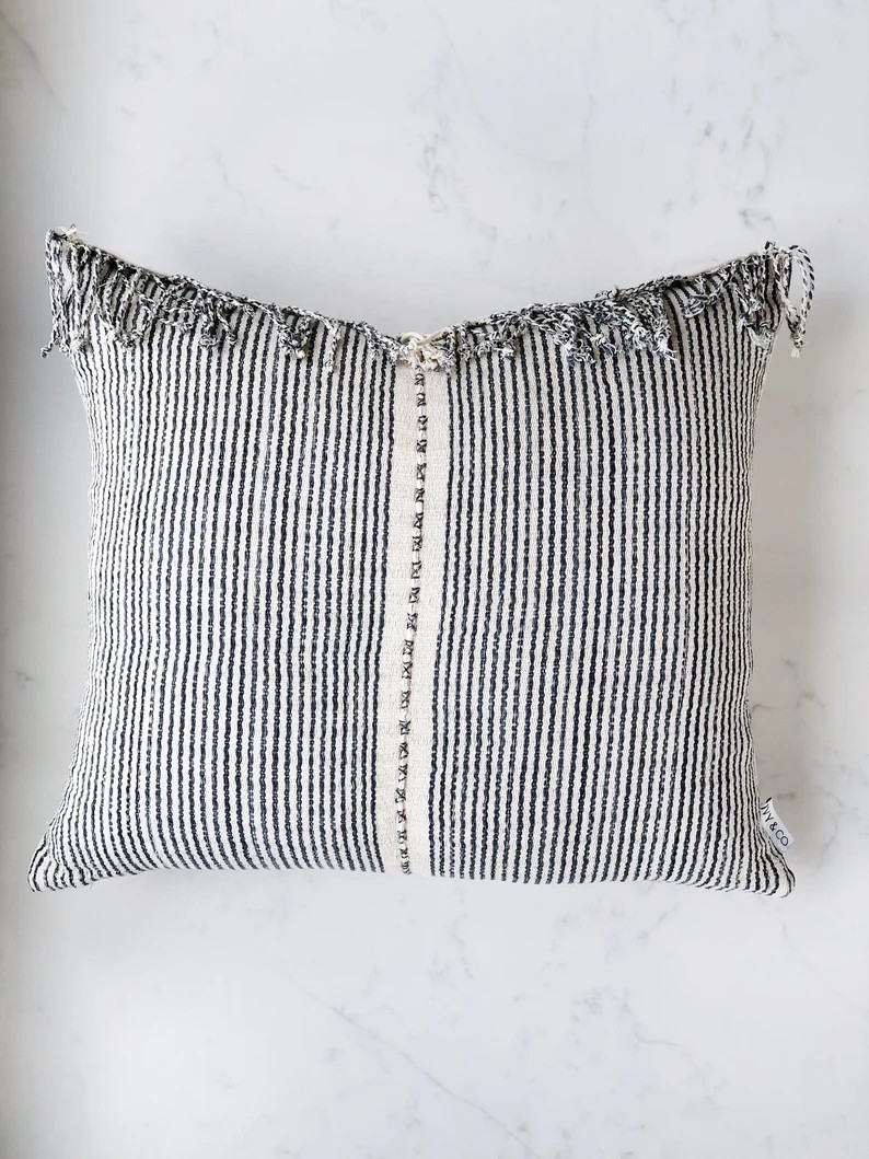 Ivory and Grey Boho Tribal Striped Designer Pillow Cover | with or without fringe | Lumbar | Neut... | Etsy (US)