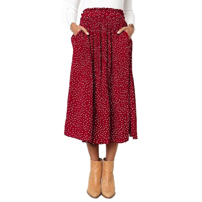 Exlura Womens High Waist Polka Dot Pleated Skirt Midi Swing Skirt with Pockets | Amazon (US)