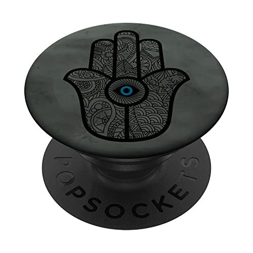 Floral Hand of Hamsa with Eye - Black on Midnight Green PopSockets Adhesive PopGrip | Amazon (US)