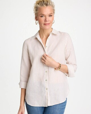 Women's No Iron Striped Linen Shirt in Neutral | Chico's | Chico's