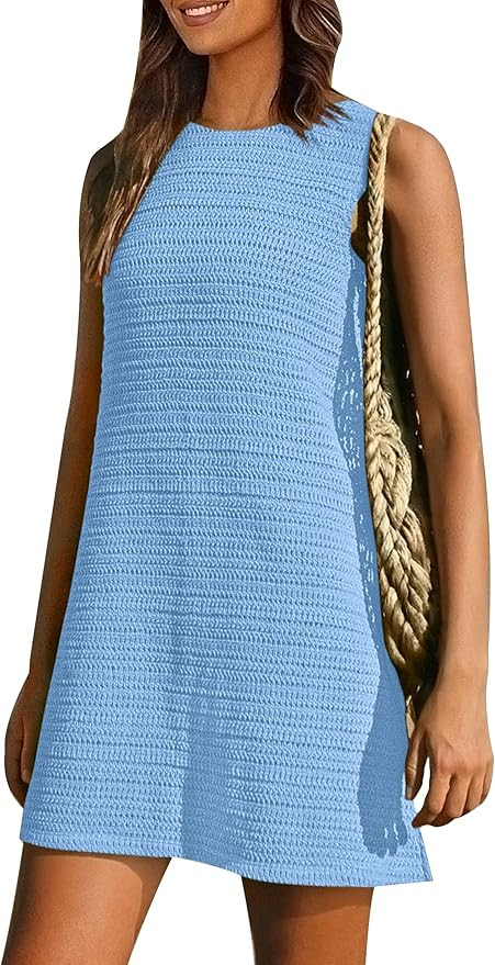 PRETTYGARDEN Women's Crochet Coverups 2025 Summer Sleeveless Knit Beach Vacation Resort Bathing S... | Amazon (US)