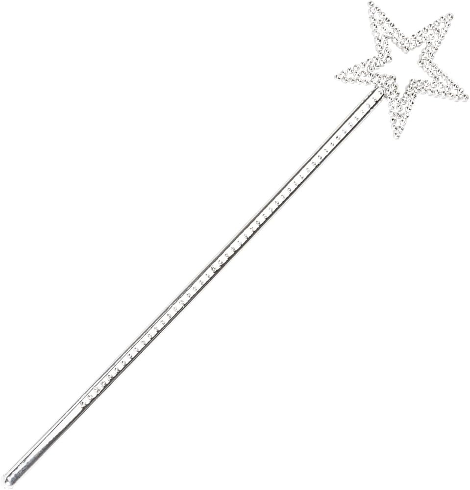 Qeuly Silver Star Wand - 13 Inches Fairy Angel Magic Princess Wand With Plating Silver Stick | Amazon (US)