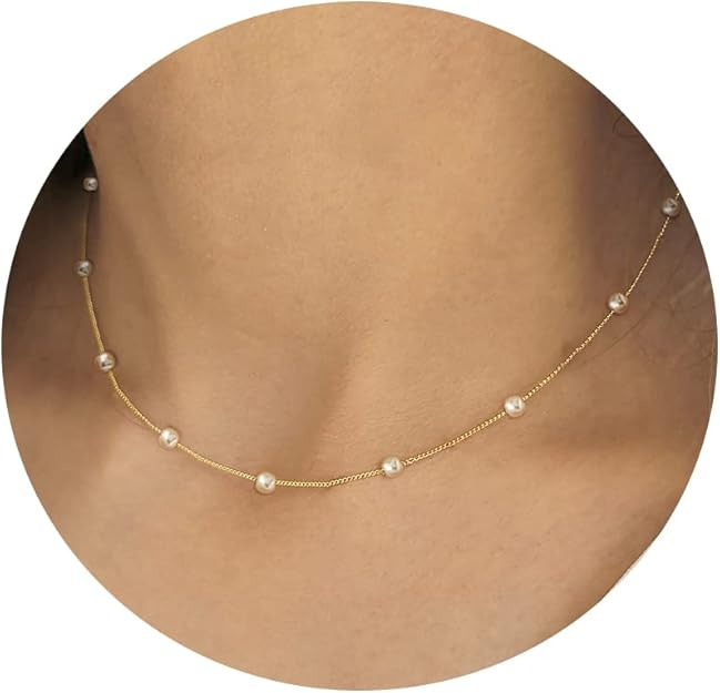 Gold Pearl Necklace for Women, 14K Gold Plated Layered Pearl Necklaces for Women Trendy Simple He... | Amazon (US)