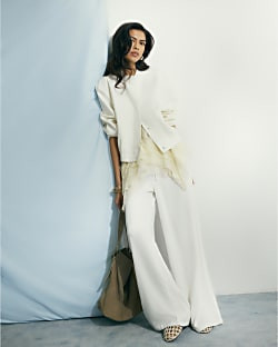 White Wide leg Drawstring Jeans | River Island UK & IE