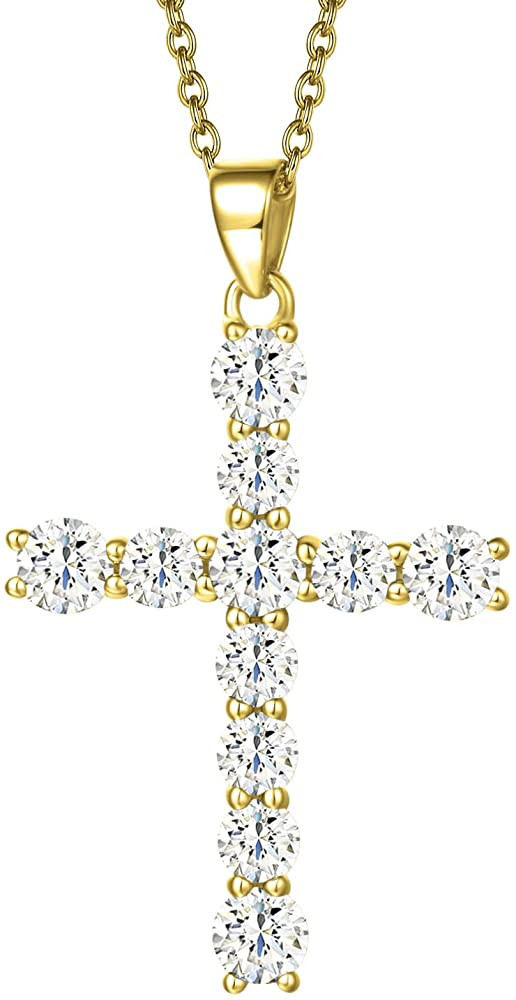 Carleen Yellow Gold Plated Sterling Silver Cubic Zirconia CZ Simulated Diamond Cross Crucifix Pen... | Amazon (US)