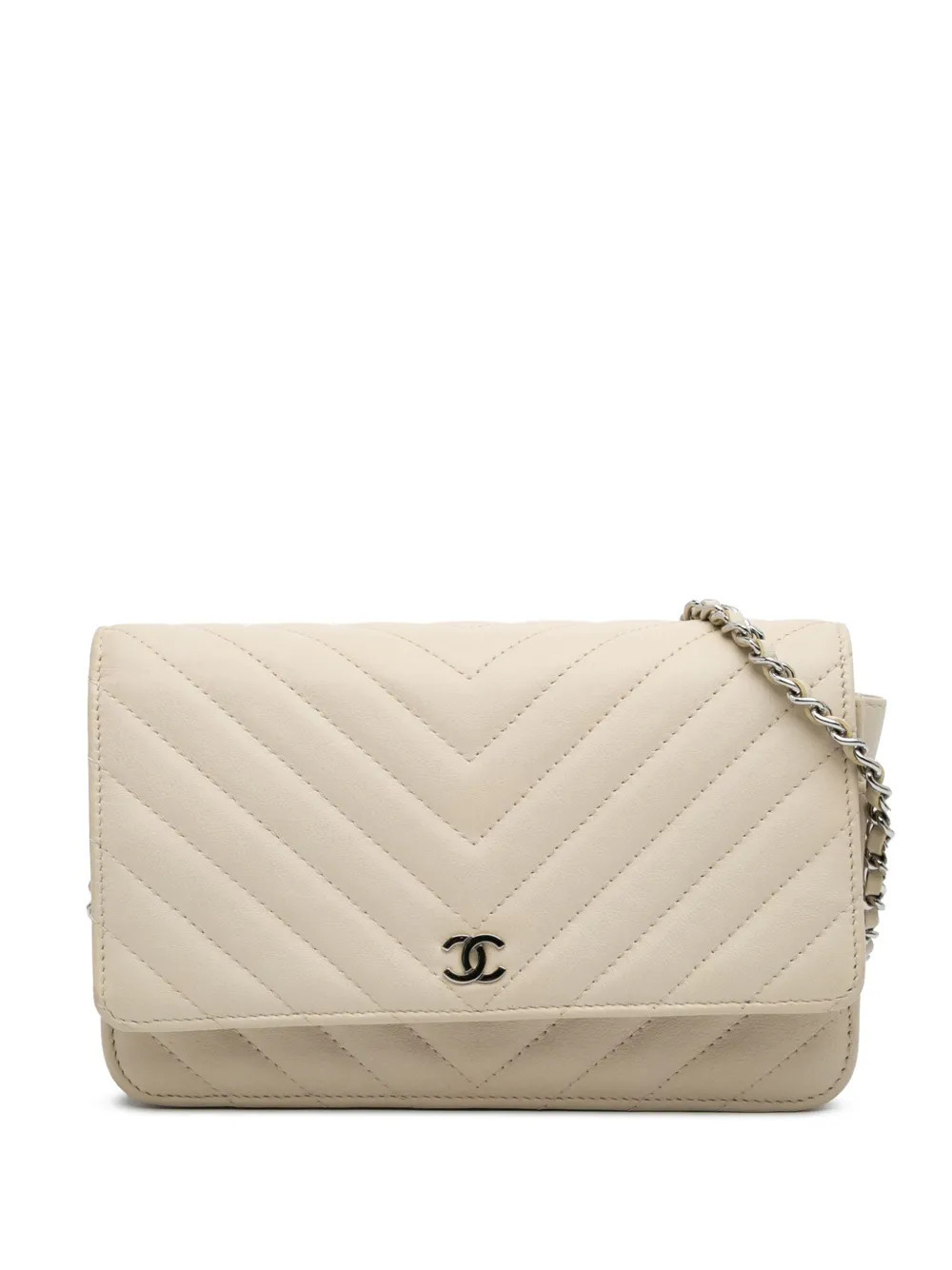 CHANEL Pre-Owned 2021-2025 CC Chevron Calfskin Wallet On Chain crossbody bag - White | Farfetch Global