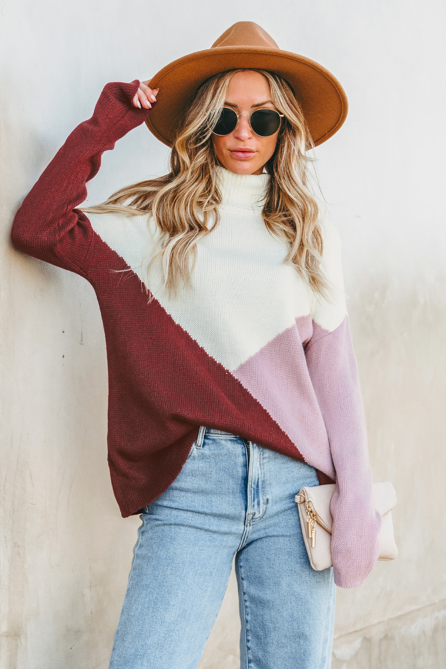 Geometric Colorblock Ribbed Turtleneck Sweater | Cupshe US
