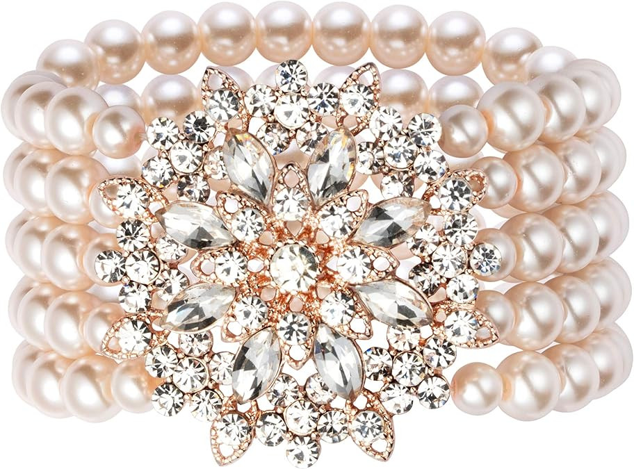Coucoland 1920s Art Deco Pearl Bracelet 20s Gatsby Imitation Pearl Bracelet Flapper Pearl Bracele... | Amazon (US)