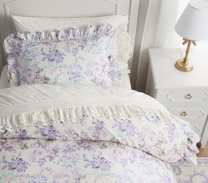 LoveShackFancy Lavender Damask Ruffle Organic Duvet Cover & Shams | Pottery Barn Kids