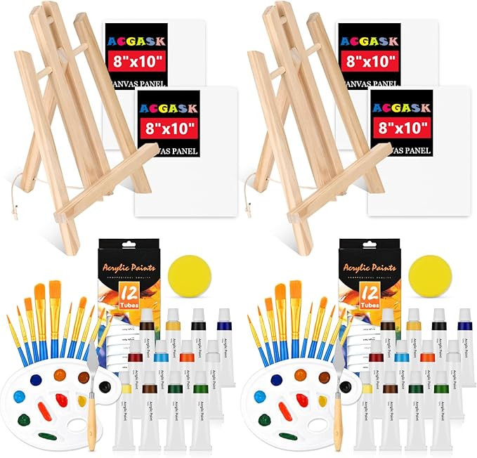Painting Kits for Adults Kids,Acrylic Paint Canvas Easel Set,56 Pcs Sip and Paint Kit with 2 Ease... | Amazon (US)