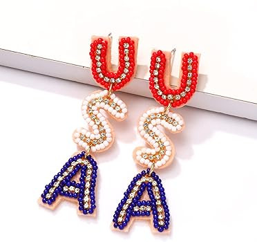 American Flag Earrings Beaded Ice-cream Heart Star Drop Dangle Earrings for Women Handmade 4th of... | Amazon (US)