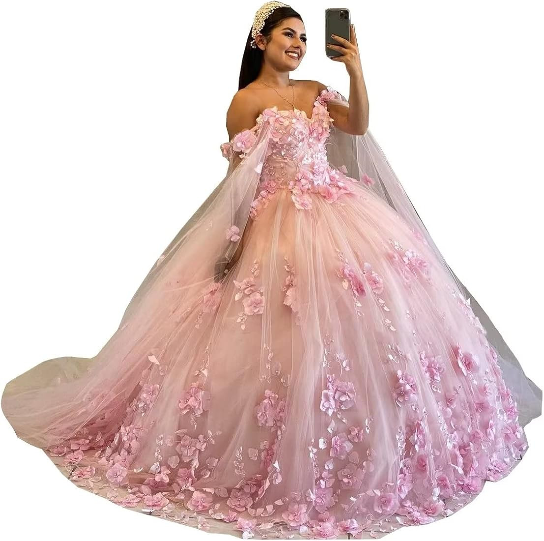 Vjjllst Women's Off Shoulder Quinceanera Ball Gowns 3D Flower Long Prom Formal Wedding Evening Pa... | Amazon (CA)