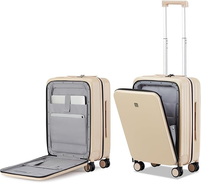 Hanke Grace Carry On Luggage with Wheels Airline Approved Hard Shell Suitcases with Front Pocket... | Amazon (US)