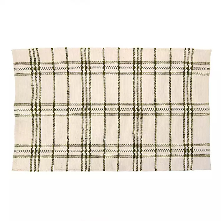 Green and Ivory Plaid Scatter Rug | Kirklands