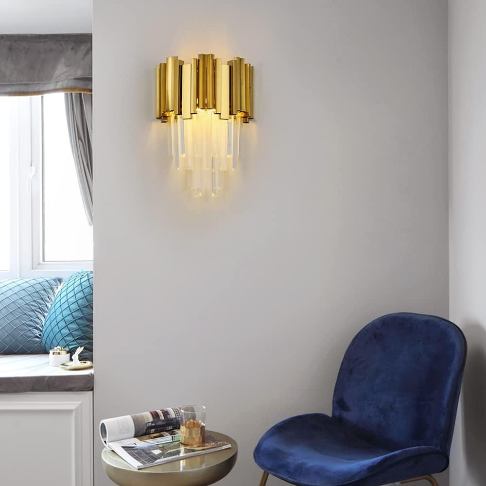 Modern Crystal Wall Lamp Gold Wall Sconce Crystal Wall Light Fixtures for Living Room Bedside Hal... | Amazon (US)