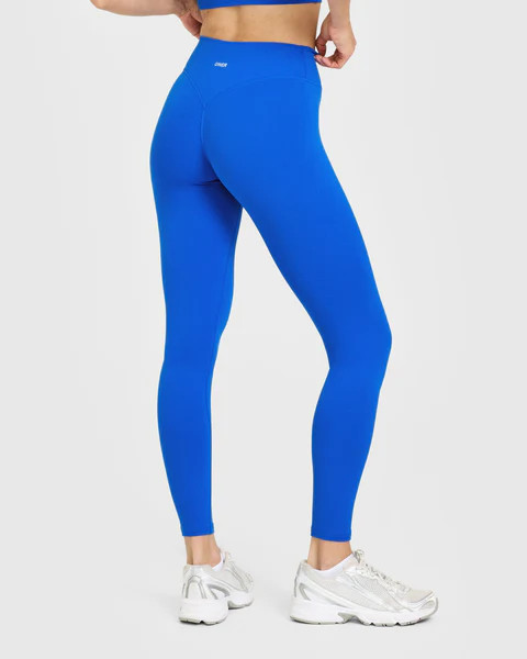 SoftMotion™ High Waisted Leggings with White Logo 
 Light Cobalt Blue | Oner Active (UK / US)