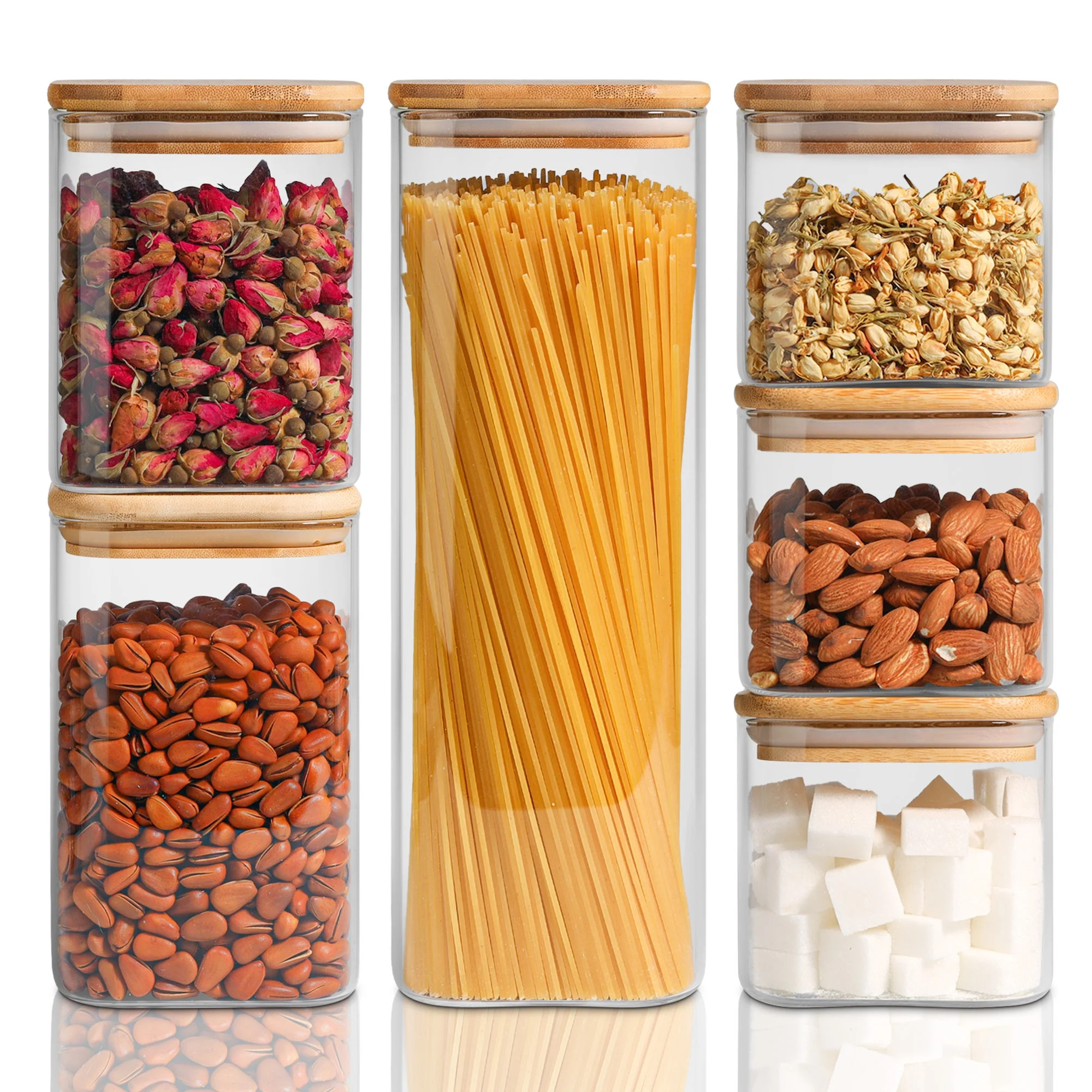 ComSaf Glass Storage Jars with Bamboo Lids, 18oz/27oz/37oz/71oz, Set of 6 | Walmart (US)