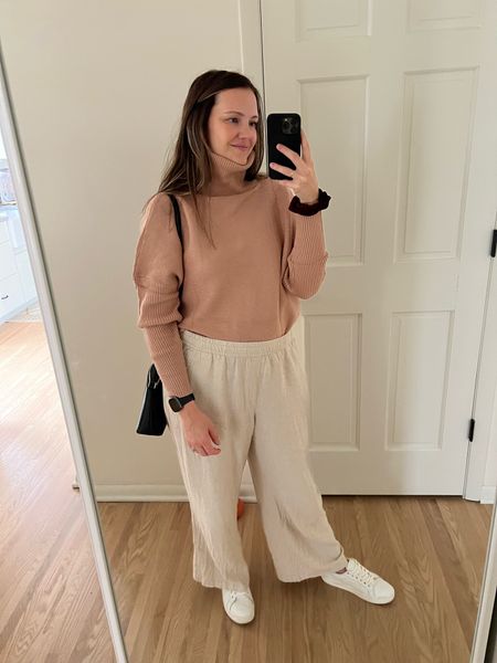 this is my diane keaton, coastal grandmother OOTD! 

fall outfit, neutral outfit, outfit of the day, linen pants, turtleneck sweater, amazon finds, comfortable outfits, comfortable but chic 

#LTKsalealert #LTKSeasonal #LTKfit