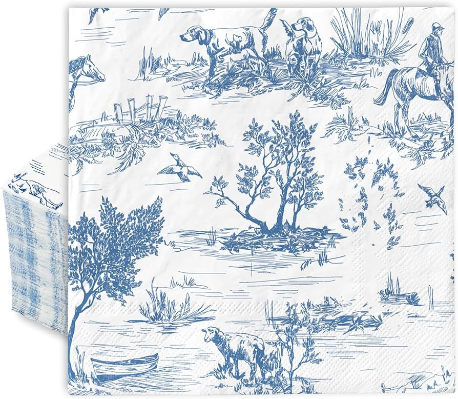 AnyDesign 80 Pack Blue White Paper Napkins Classic French Village Printed Disposable Napkin Rusti... | Amazon (US)