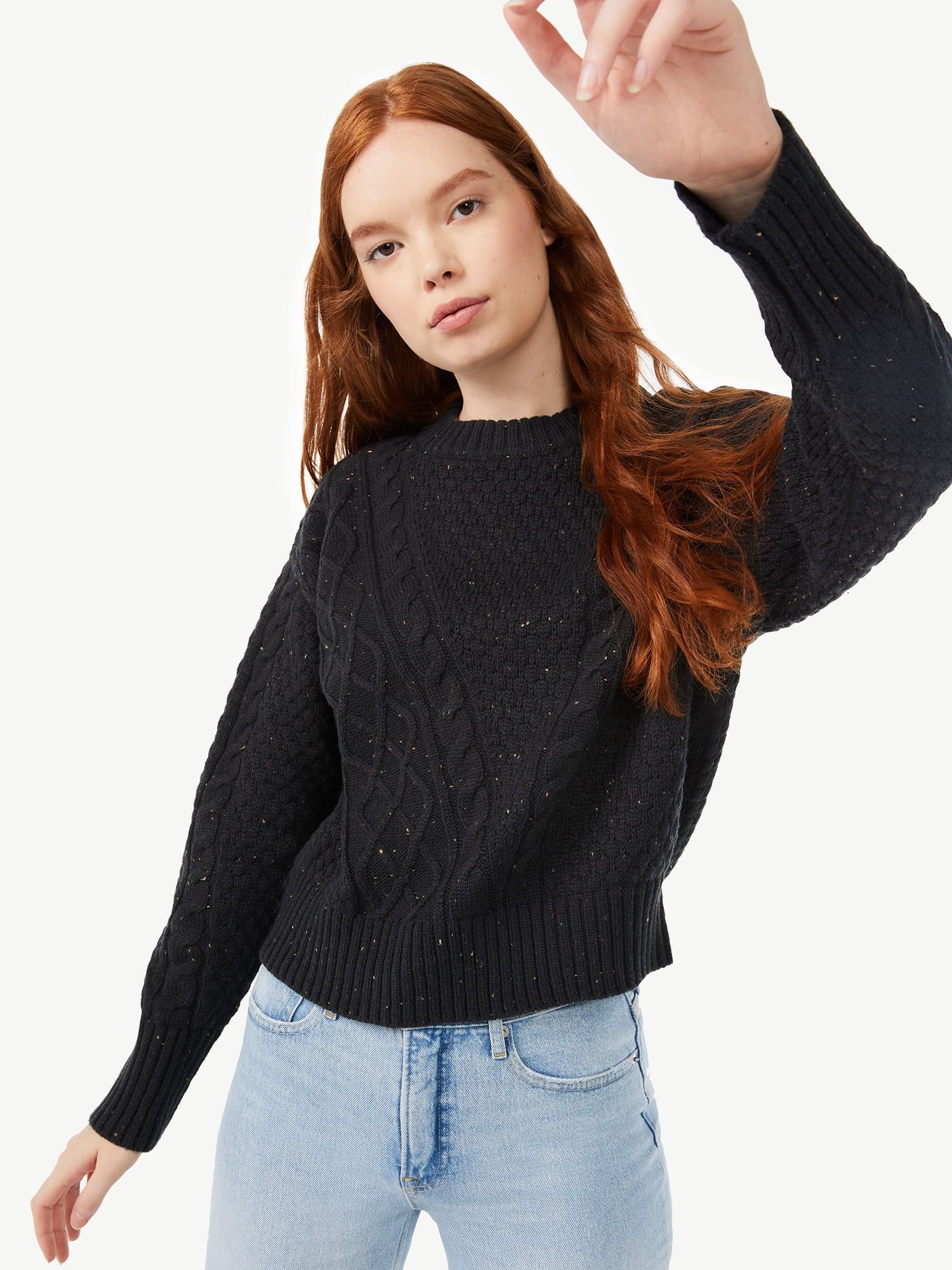 Free Assembly Women's Cable Mix Sweater with Long Sleeves | Walmart (US)