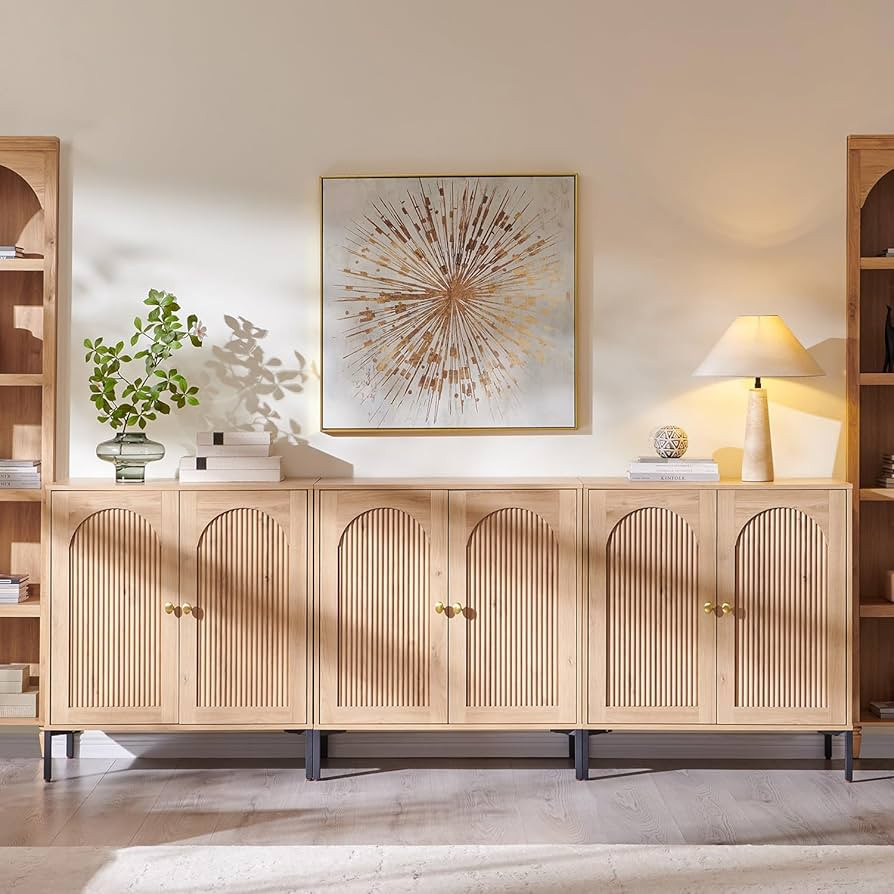 Amazon.com - IFGET Modern Buffet Cabinet with Storage, 92.63" W Fluted Arched Sideboard Cabinet w/Adjustable Shelves, Wooden Modular Coffee Bar for Dining Room, Kitchen, Living Room, Entryway, Natural - Buffets & Sideboards | Amazon (US)