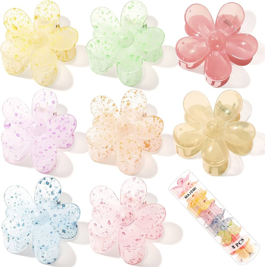 Hair Claw Clips Flower Hair Clips 8PCS Cute Hair Clip Daisy Hair Clips Big Claw Clip Strong Hold ... | Amazon (US)