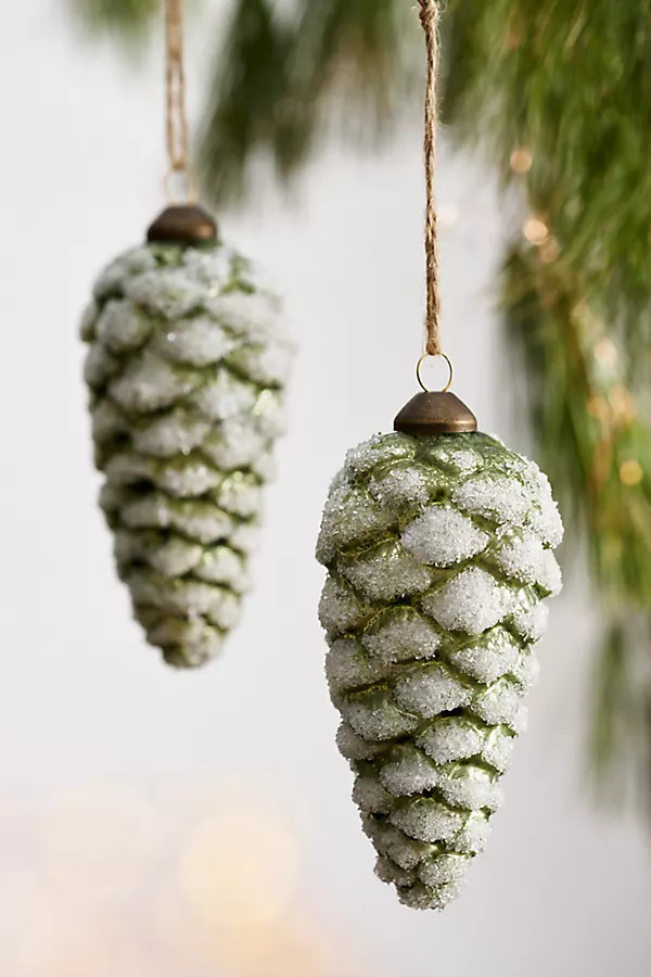 Frosty Pinecone Glass Ornaments, Set of 2 | Terrain