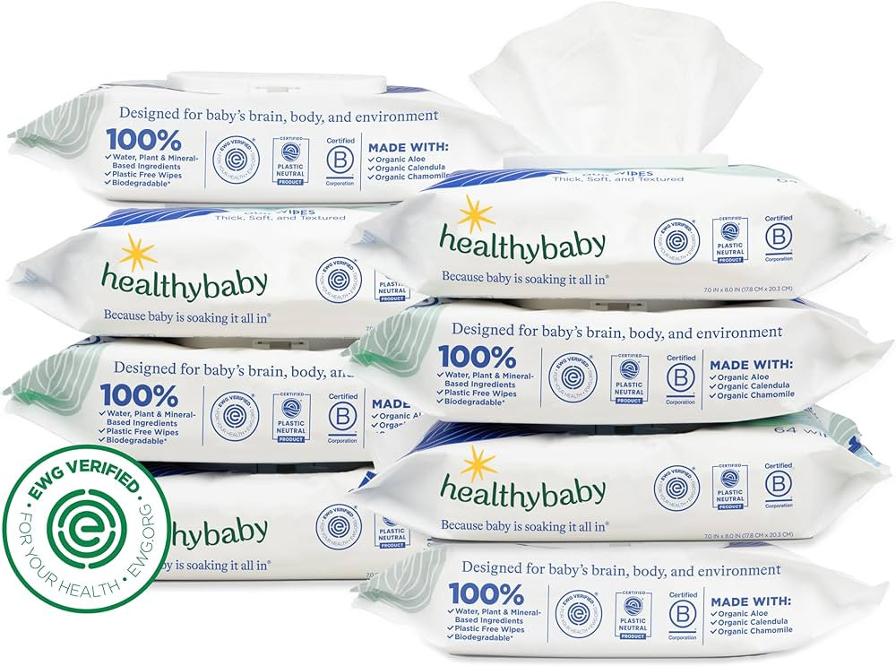 HealthyBaby Our Wet Wipes | EWG Verified Safe | 100% Water & Plant Based | Unscented & Safe for S... | Amazon (US)