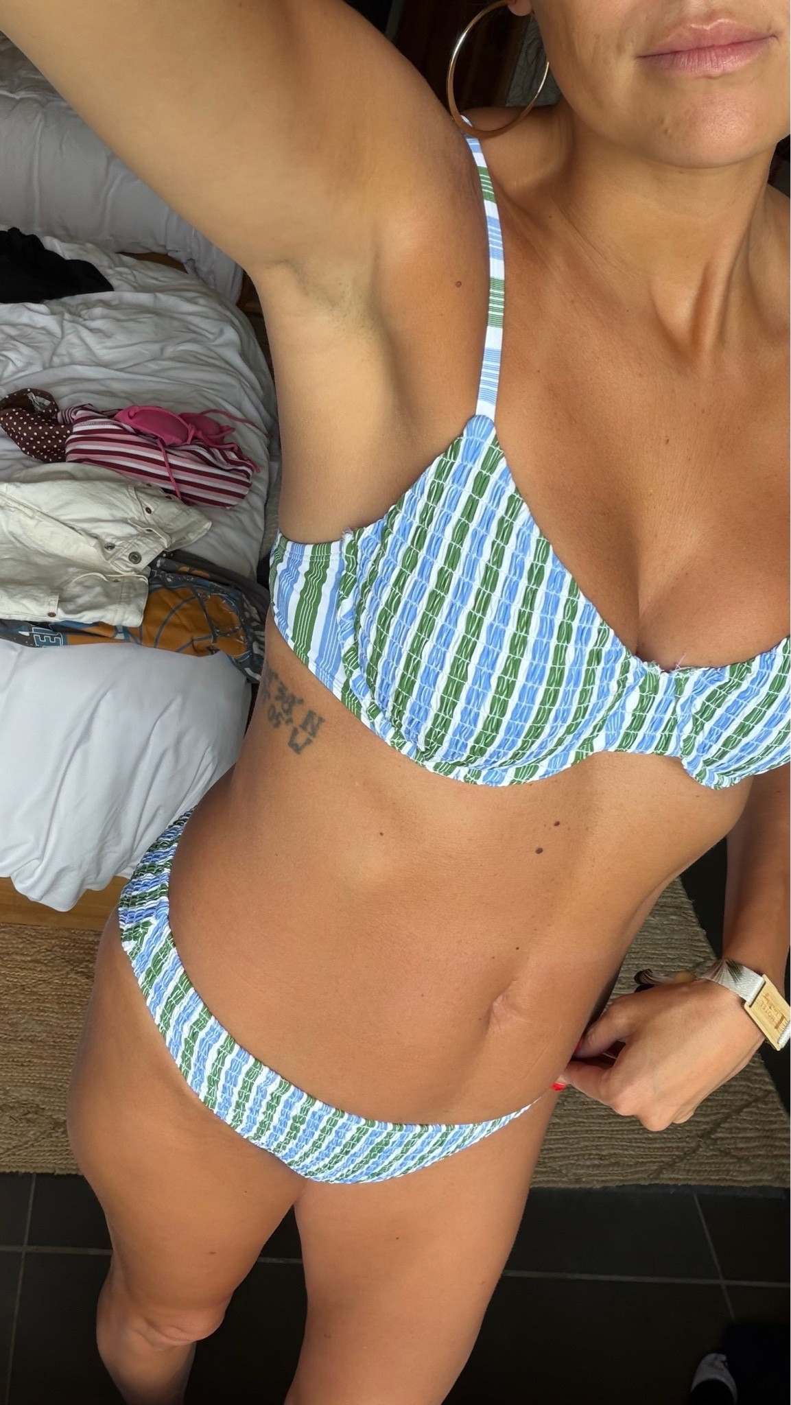 Obsessed with this green & blue striped underwire bikini!  So flattering and affordable from Walmart!

Walmart swimsuit, Walmart fashion, summer outfit, mom bikini

#LTKootd #LTKSeasonal #LTKSwim