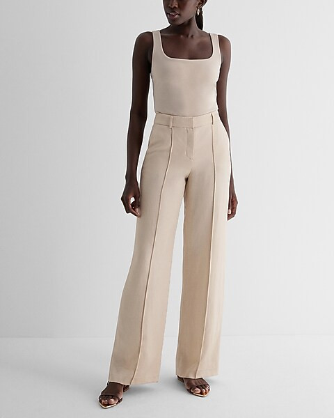 Editor High Waisted Linen-Blend Pintuck Trouser Pant | Express