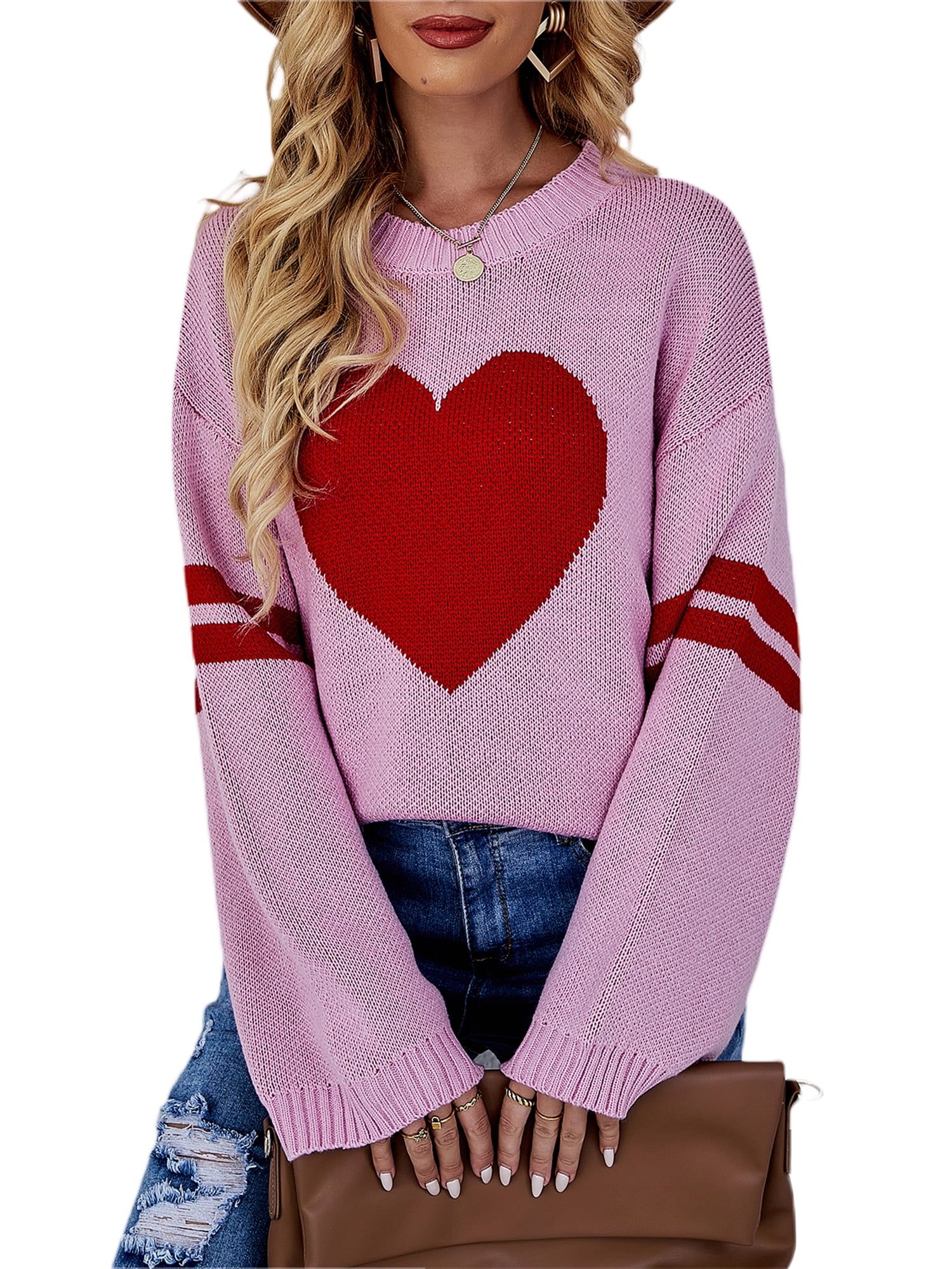 Tregren Women Sweater Valentine 's Day Tops Long Sleeve Knitt Pullover Shirt Knitwear | Walmart (US)