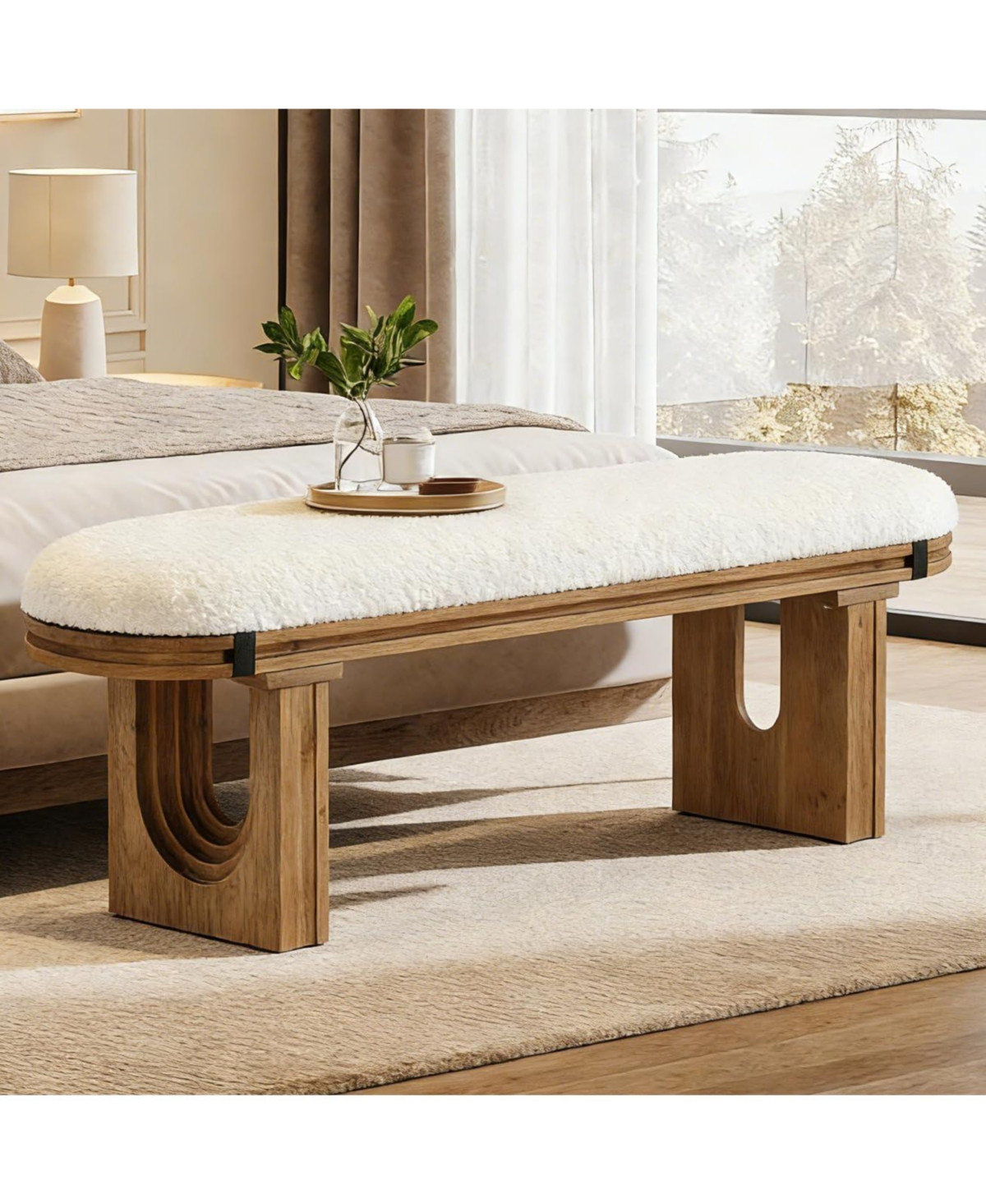Tribesigns Solid Wood Bench, End of Bed Bench, Entryway Bench with Upholstered - Brown and white | Macy's