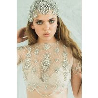 Bridal Top Beaded Wedding Dress Topper Art Deco Bolero Embellished Jacket Rhinestone Fringe Shrug Gown Overlay Sparkle Cape, Daisy | Etsy (US)