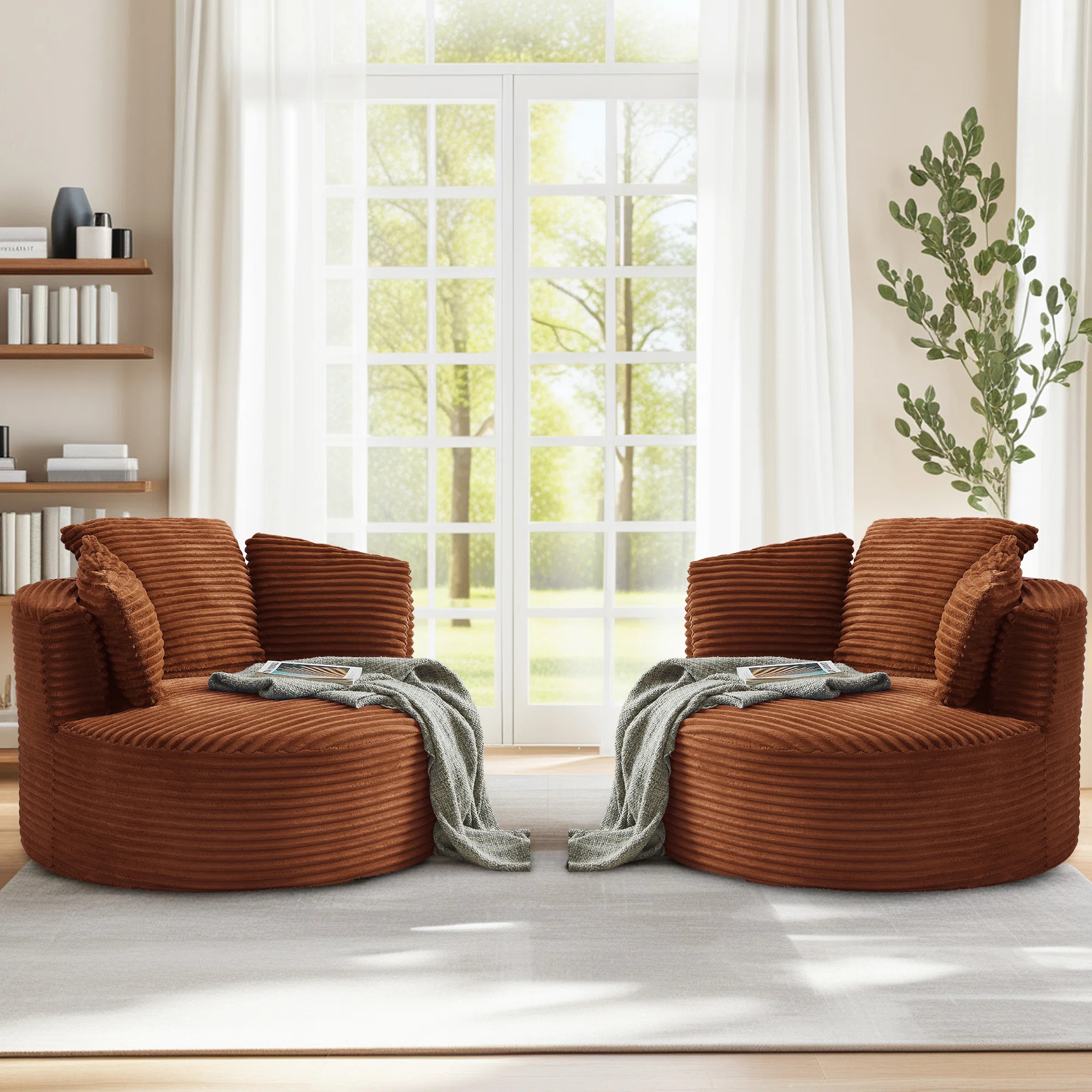 Lozena 2 Pieces - 49" Corduroy Upholstered Barrel Chair, Oversized Round Chaise Lounge, No Assemb... | Wayfair North America