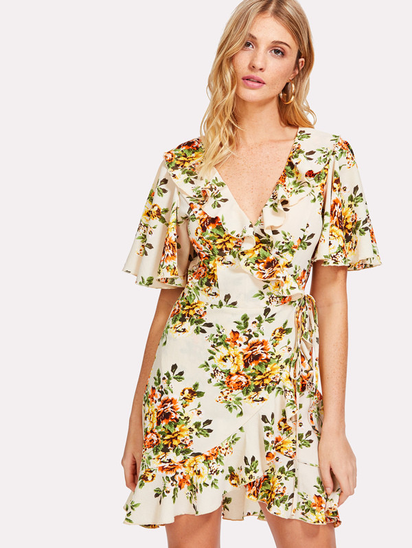 Vestido cruzado con estampado floral | SHEIN