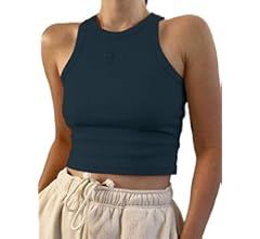 Meladyan Women's Round Neck Basic Racerback Camisole Rib-Knit Solid Sleeveless Crop Tank Tops | Amazon (US)