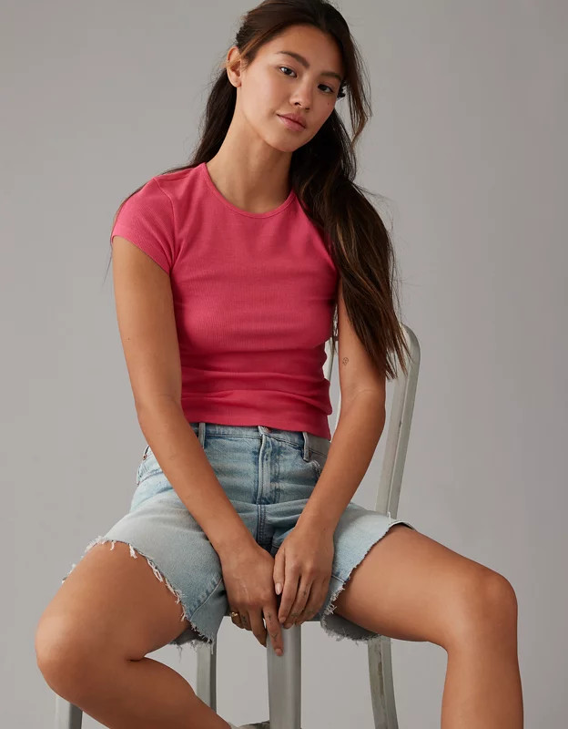 AE Hey Baby Short-Sleeve Ribbed Tee | American Eagle Outfitters (US & CA)