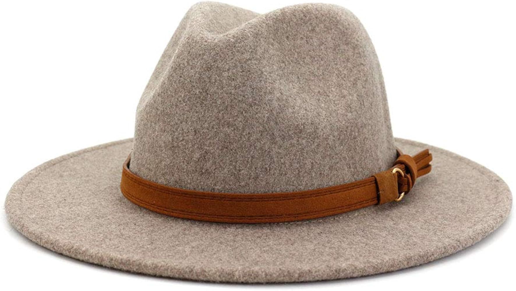 Lisianthus Womens Classic Wool Fedora with Belt Buckle Wide Brim Panama Hat | Amazon (US)