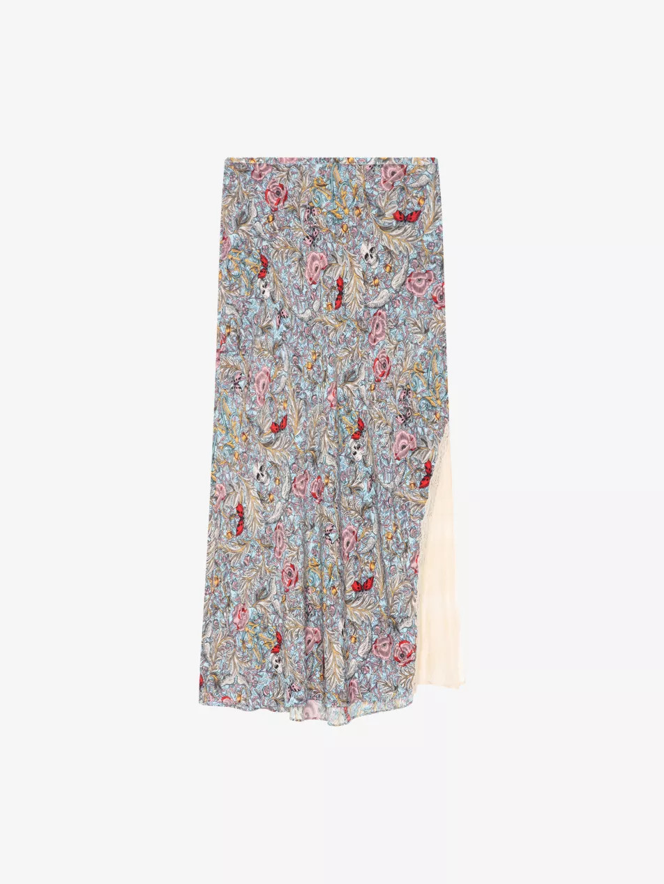 Floral-Print Lace-Insert Woven Midi Skirt | Selfridges