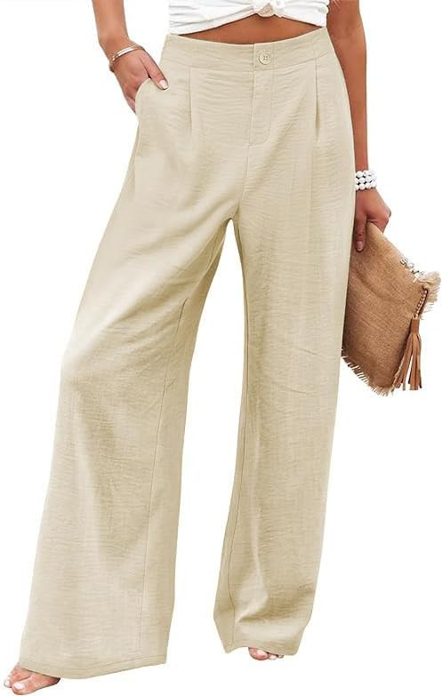 Womens Casual Linen High Waist Wide Leg Pants Palazzo Boho Flowy Beach Vacation Lounge Trousers w... | Amazon (US)