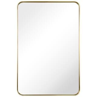 36 in. x 24 in. Ultra Rectangle Brushed Gold Stainless Steel Framed Wall Mirror | The Home Depot