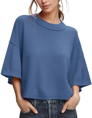 ZDC Women's Oversized Sweaters Summer 3/4 Sleeve Casual Cropped Tops Lightweight Loose Fit Knit P... | Amazon (US)