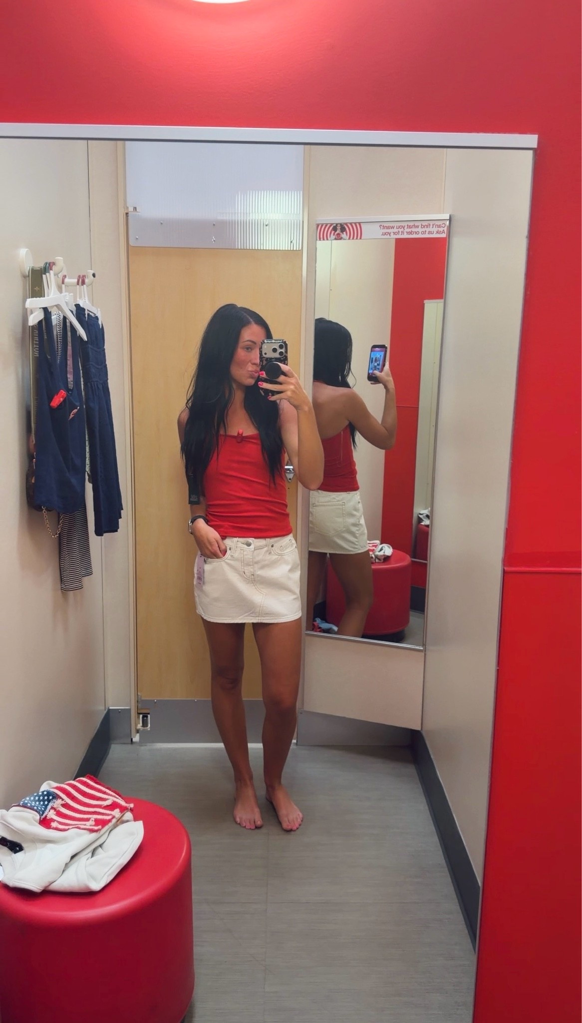 Denim mini skirt and halter tank top. Perfect outfit for the 4th of July. Wearing 00 in skirt, XS in tank.

#LTKgrwm #LTKdayinmylife #LTKootd