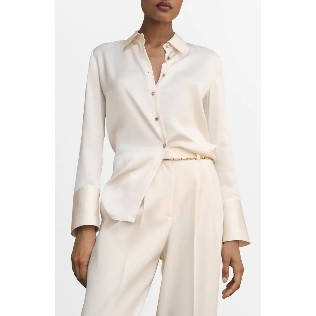 MANGO Flowy Satin Shirt in Ecru at Nordstrom, Size 2 | Nordstrom