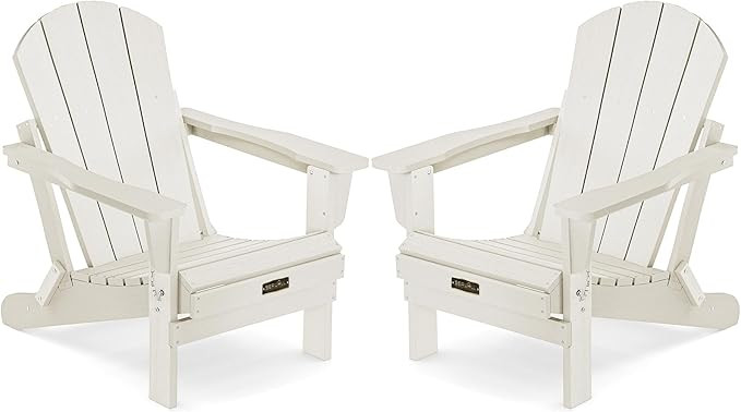 SERWALL Folding Adirondack Chair Set of 2 White | Amazon (US)