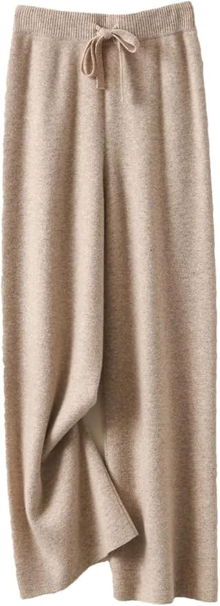 Women's 100% Merino Wool Knit Pants Fall Winter Soft Casual Wide Leg Pants with Drawstring Elasti... | Amazon (US)